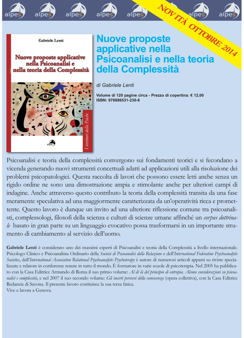 Locandina: Nuove proposte applicative nlla Psicoanalisi e nella Teoria della Complessità