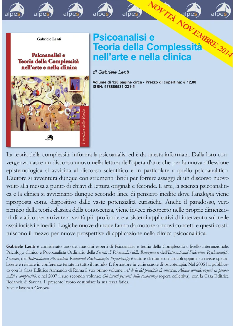 Locandina: Psicoanalisi e Teoria della Complessità nell'arte e nella clinica